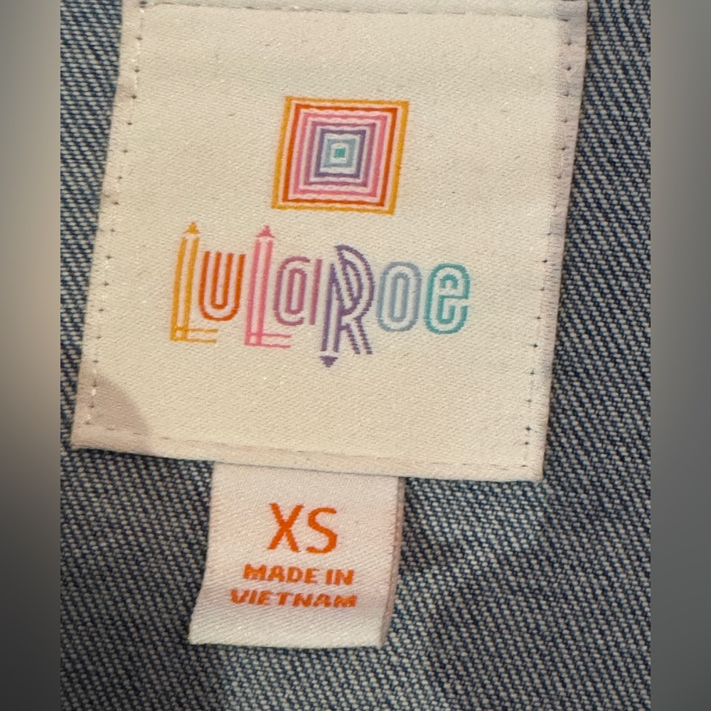 LuLaRoe Jaxon Rose Embroidered Stretch Denim Jean Jacket - Picture 4 of 9